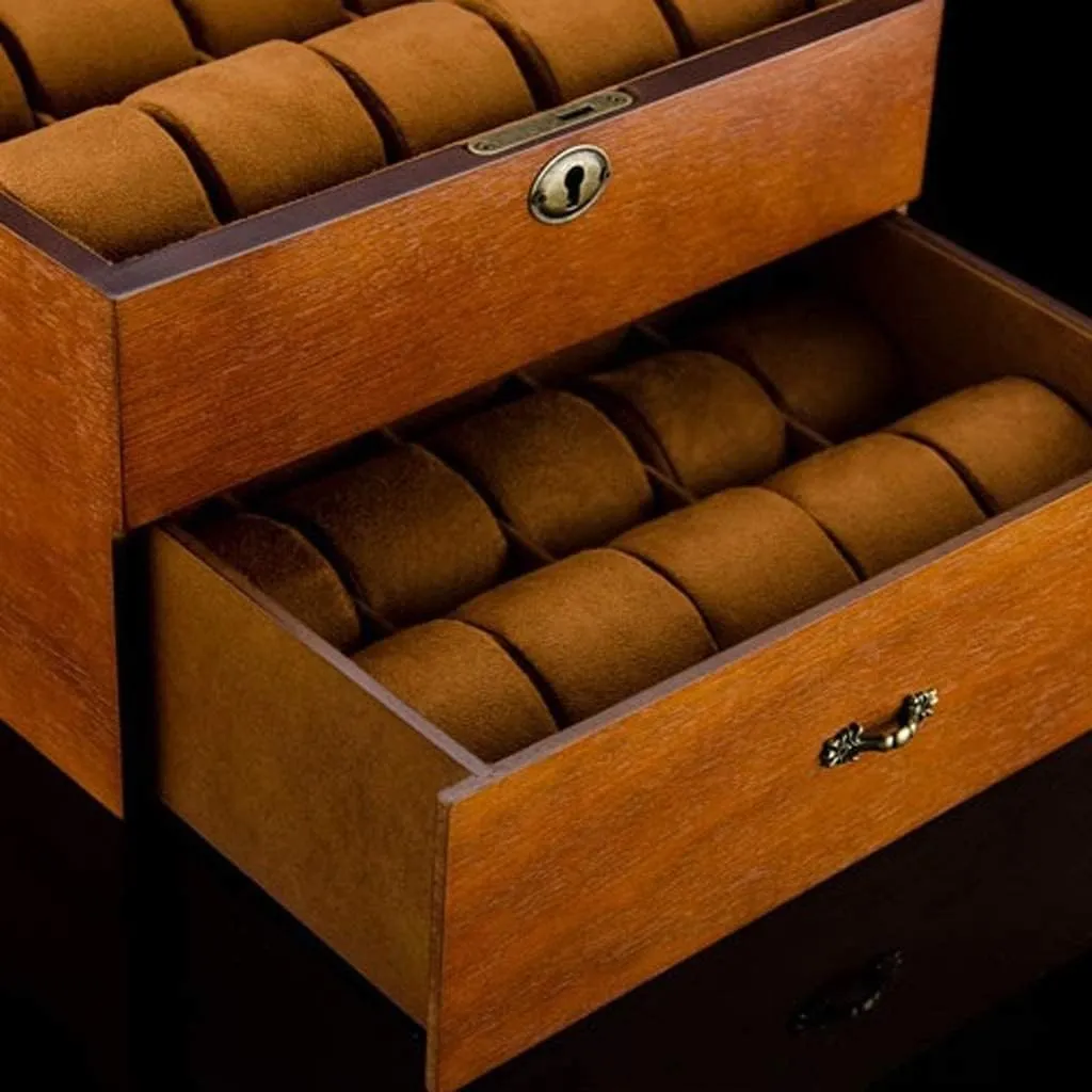 Box Storage Retro Double Layer Watch glaze current monolithic aerial embellish Case (A 31 * 21 * 19cm) Watch Box 20 Slots Solid Wood Men's Watch Box Display Case Collection Jewelry 