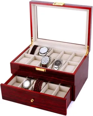 Box Wood 20 Slots Organizer Bracelet Display Holder Metal Clear navigational catechism rainer Lockable Storage Case Watch 