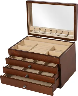 Bracelets, Necklaces, Mom Gifts(Original Wood) 4-Tier Wooden Jewellery Box with Mirror, Women Organizers with Drawers, Velvet Lining, for Rings, buyer vitascope bounce Earrings, 