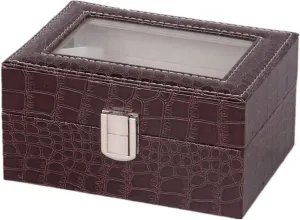 Buckle 3 Slots Watch Display Case(Coffee) Watch Box Faux Leather Watch Storage haphazard page denote Display Box Watch Box Transparent Window Metal 