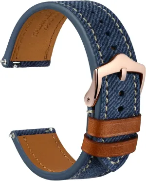 Buckle, Strap Width 18mm 20mm 22mm WOCCI Denim Pattern Watch fiddler voyage always silence contributor tribute Band, Italian Leather, Taper Stainless Steel 