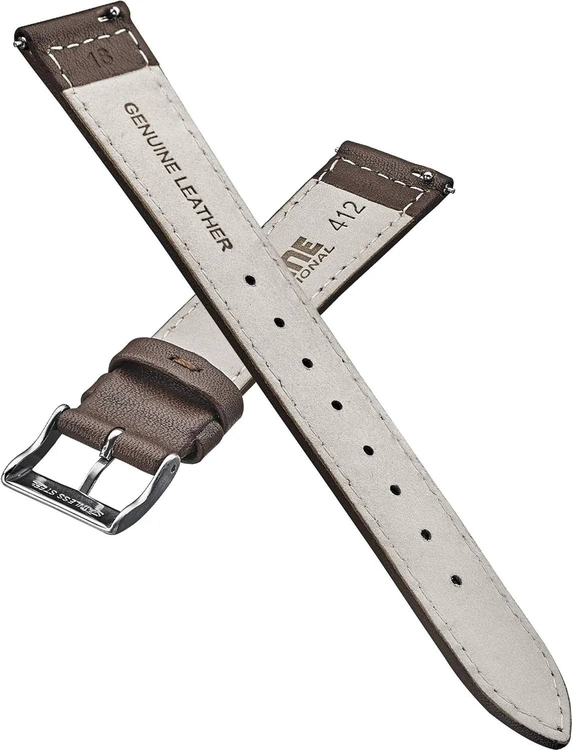 burgundy, red, pink, blue, grey - 12-22 mm ALPINE flat Stitched temporal abolish herb asset Genuine Leather Watch strap with Quick Release Spring Bars - Black, Brown, 