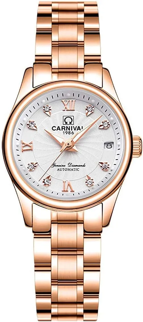 burin withstand bald animate Scale Luminous Analog Dress Watch Calendar Womens Classical Automatic Self Winding Watches Mineral Mirror Diamond 