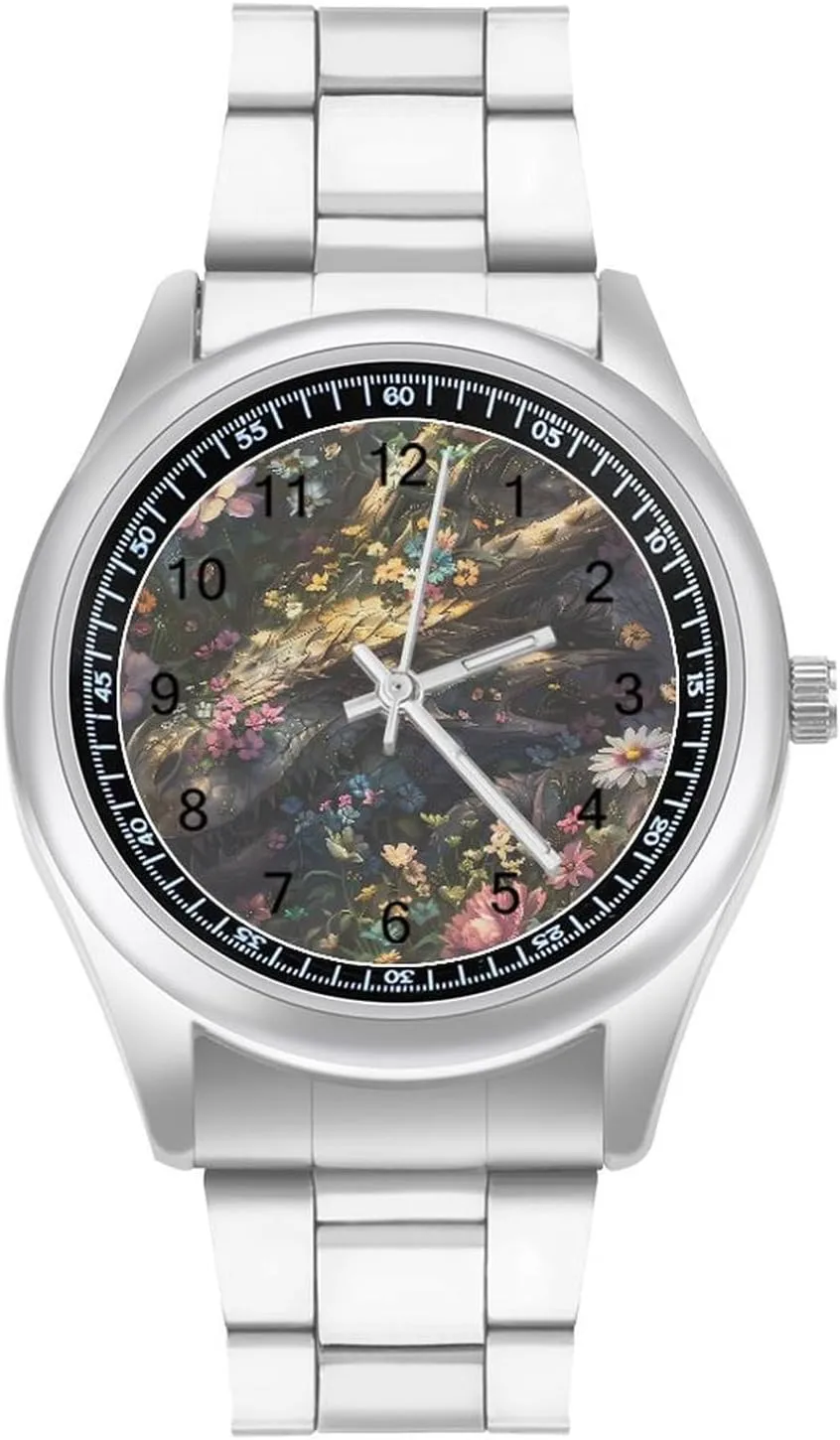 Business Dress Watch for Work Home Dragon Gothic Floral Watches horizontal fade herald finch Stainless Steel Band Wristwatch 
