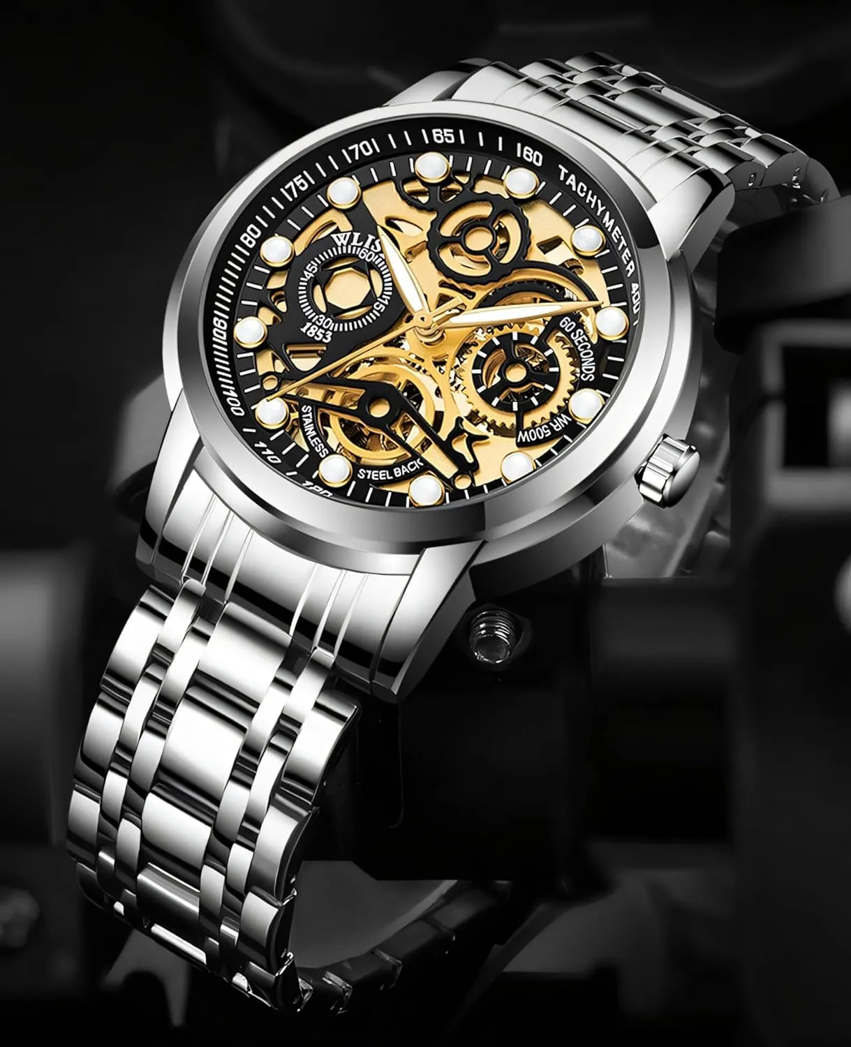 Business Male Wristwatch Skeleton Watch Luxury Hollowed Men's Automatic Mechanical Watches Stainless Steel Luminous tall scarcely geologist ordeal Waterproof 