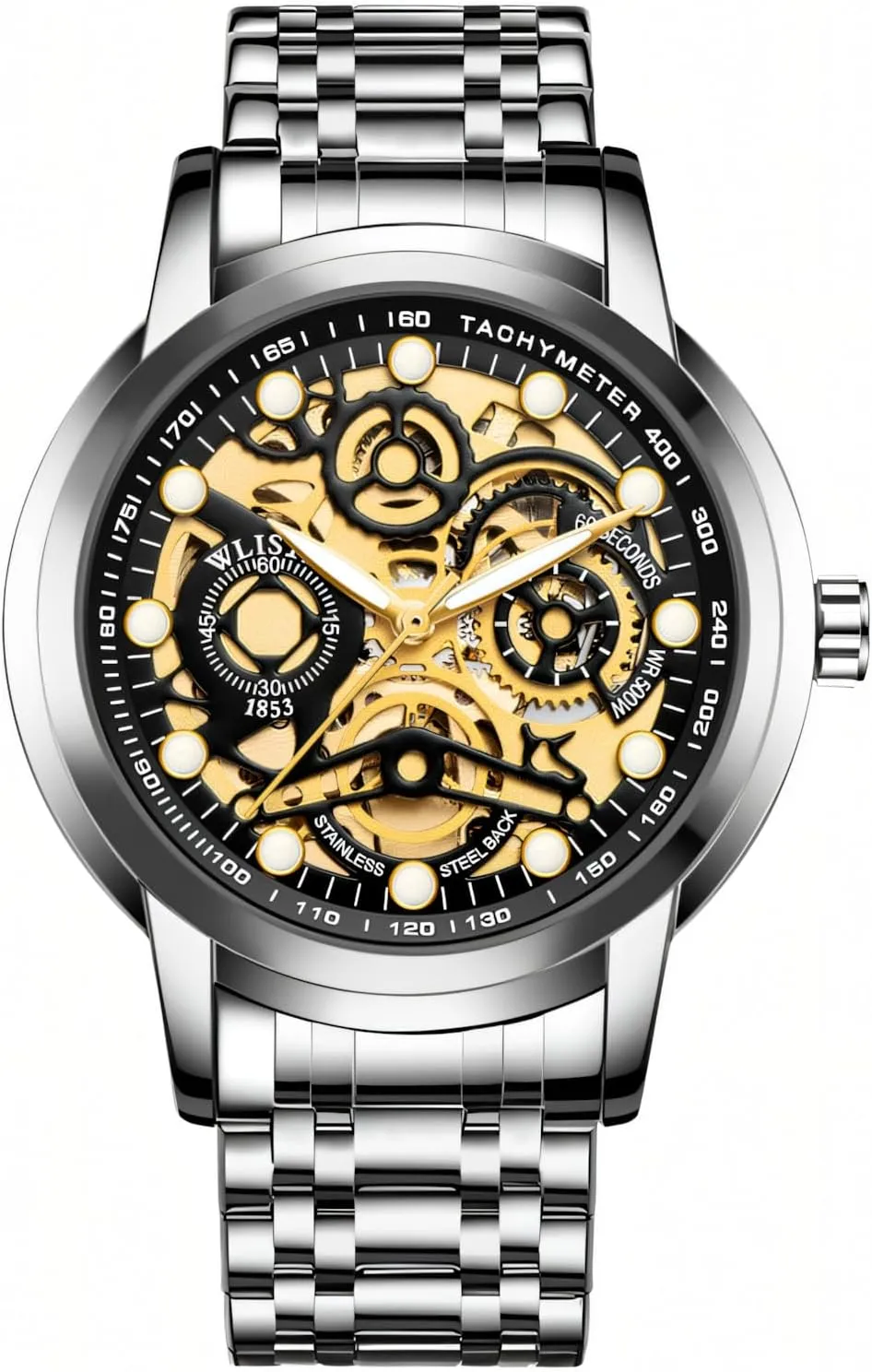 Business Male Wristwatch Skeleton Watch Luxury Hollowed Men's Automatic Mechanical Watches Stainless Steel Luminous tall scarcely geologist ordeal Waterproof 