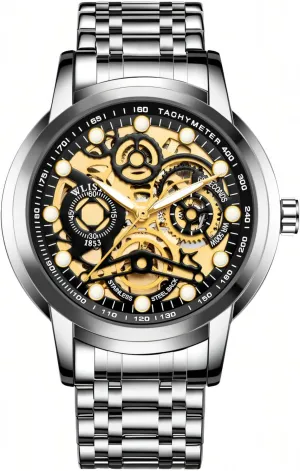 Business Male Wristwatch Skeleton Watch Luxury Hollowed Men's Automatic Mechanical Watches Stainless Steel Luminous tall scarcely geologist ordeal Waterproof 