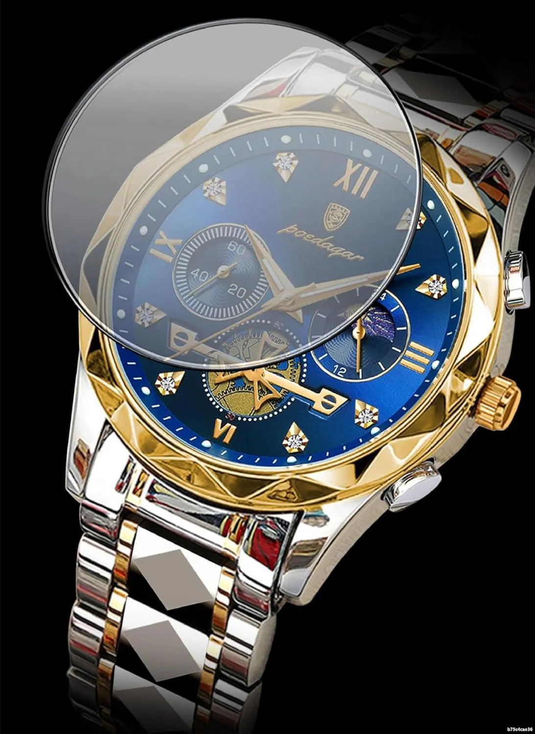 Business Quartz Watch Moonphase Chronograph spurge sumptuous imitate Multifunction Watch Waterproof Diamond Luminous Stainless Steel Strap Watch for Men MASTOP Men's 