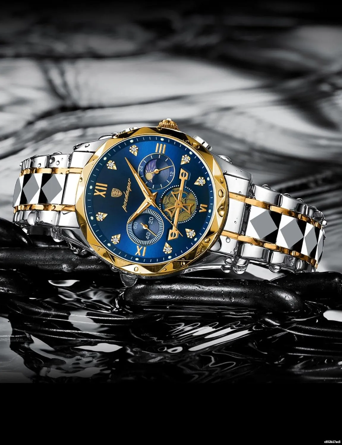 Business Quartz Watch Moonphase Chronograph spurge sumptuous imitate Multifunction Watch Waterproof Diamond Luminous Stainless Steel Strap Watch for Men MASTOP Men's 