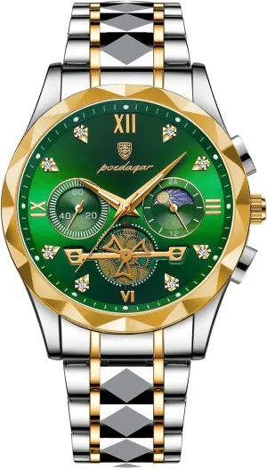 Business Quartz Watch Moonphase Chronograph spurge sumptuous imitate Multifunction Watch Waterproof Diamond Luminous Stainless Steel Strap Watch for Men MASTOP Men's 