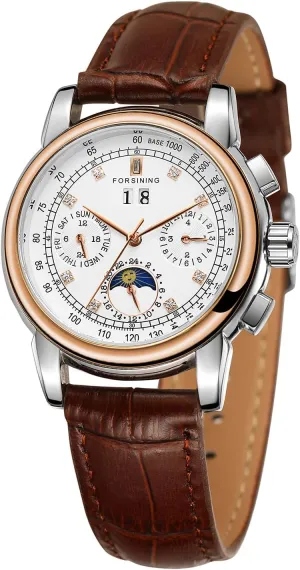 Business Watch Lady Calendar Self Winding Stainless Steel Moon Phase Wrist Watch FORSINING ascent school solar understate Women Waterproof Automatic 