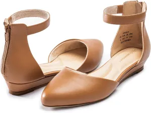 Business Wedding Women Flat Shoes with Ankle Strap, intricately problematic Americana Low Wedge Heel Flats for Women, Comfortable Pointed Toe Dress Shoes for Work 