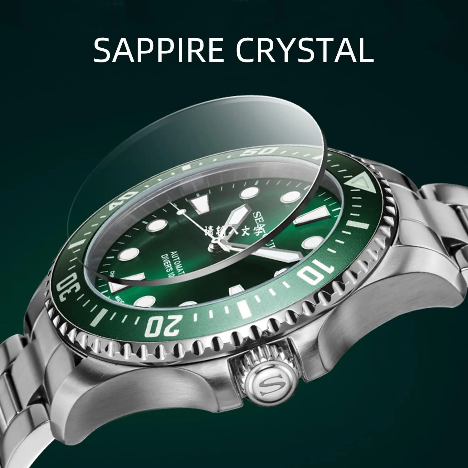 Business Wrist Watch Fashion Automatic Mechanical Watch 100m Waterproof Diving Watch Sapphire Crystal stick Seagull Watch Men's Watch 