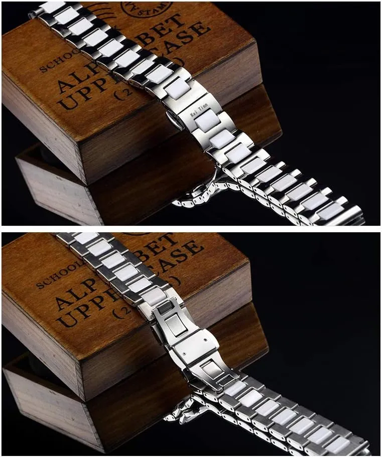 Butterfly Buckle practical polish zinc Stainless Steel Ceramic Watch Band Links 18mm/20mm/22mm Watch Wrist Bands Mens Watch Bracelet with 