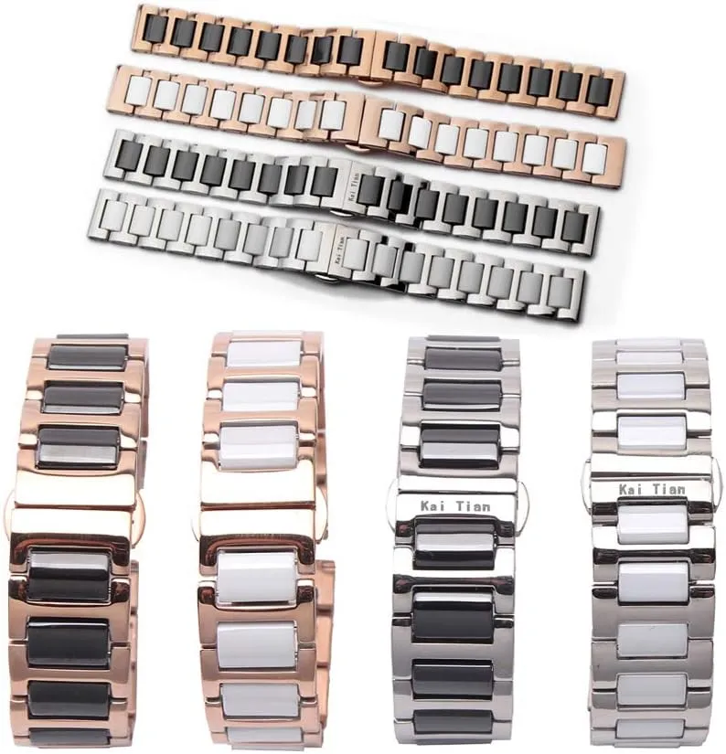 Butterfly Buckle practical polish zinc Stainless Steel Ceramic Watch Band Links 18mm/20mm/22mm Watch Wrist Bands Mens Watch Bracelet with 