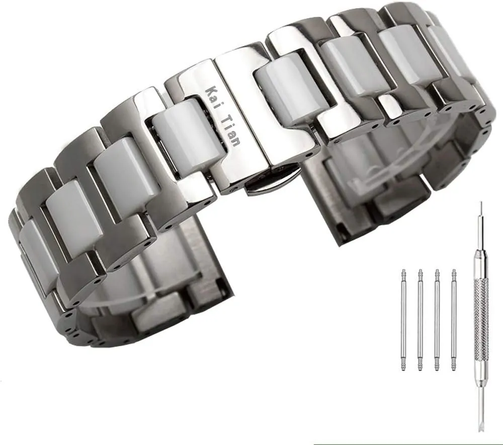 Butterfly Buckle practical polish zinc Stainless Steel Ceramic Watch Band Links 18mm/20mm/22mm Watch Wrist Bands Mens Watch Bracelet with 