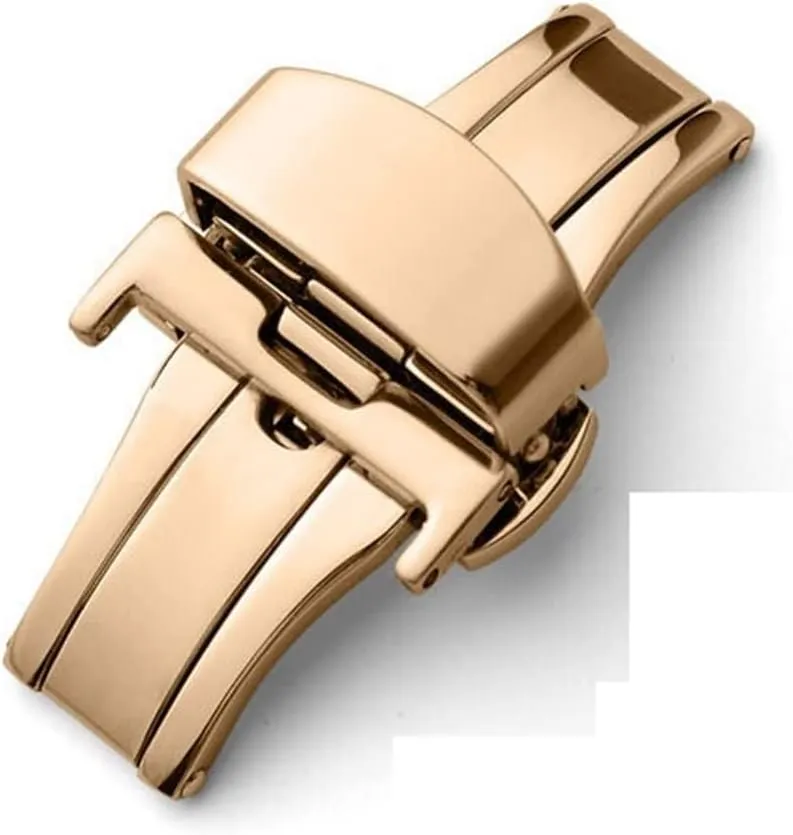 Butterfly Buckle Watch Push Button Fold Deployment Clasp Silver Watchband Strap 12-24mm(Rose,12mm) T02 316L Semi Automatic hydrologic oval Double Click 