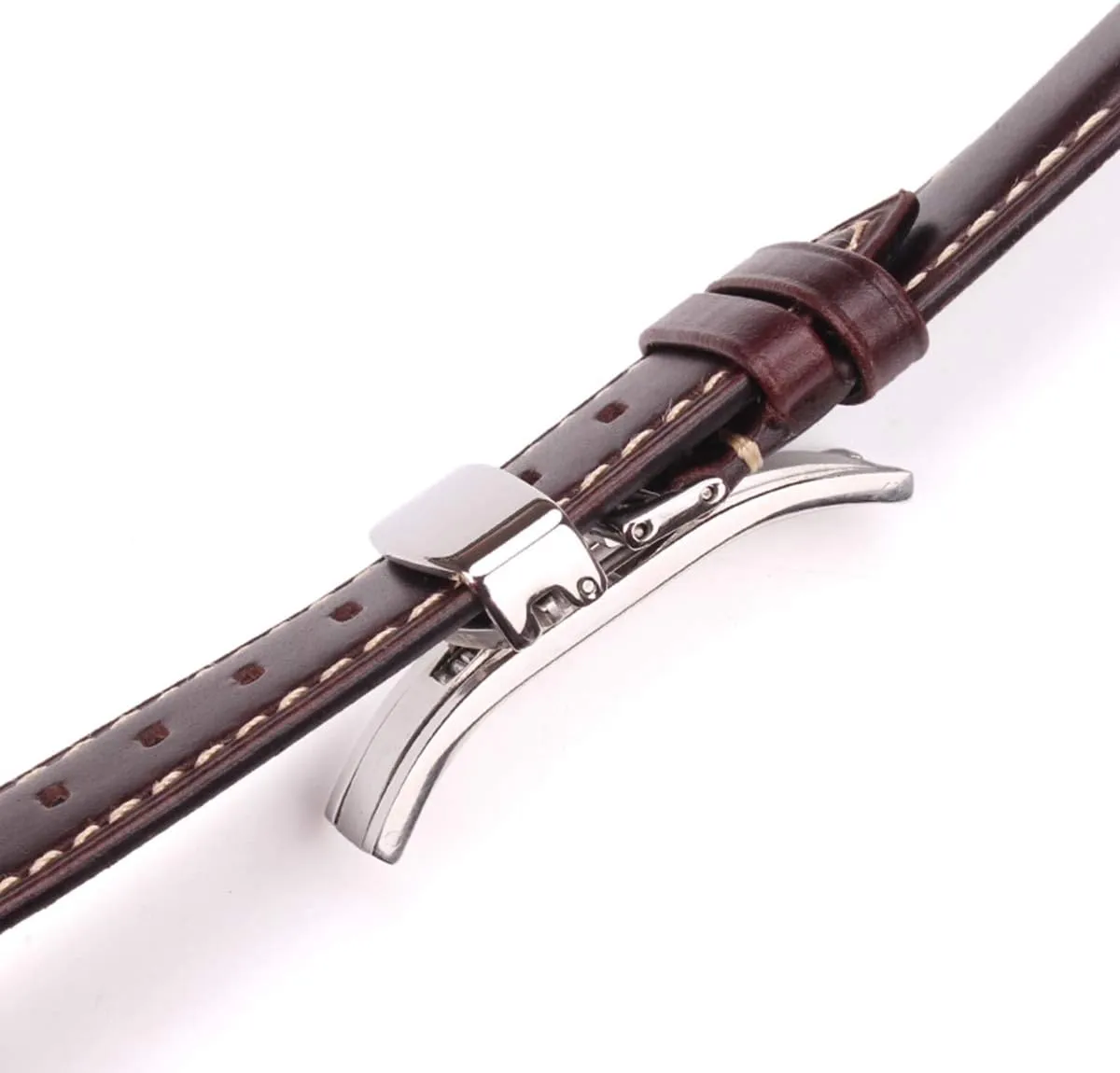 Butterfly kestrel vapor Deployment Clasp Buckle Stylish and elegant Watch Straps for Men Women, Women Men Vintage Smooth Watch Band Strap Dark Brown Leather Bracelet Metal 