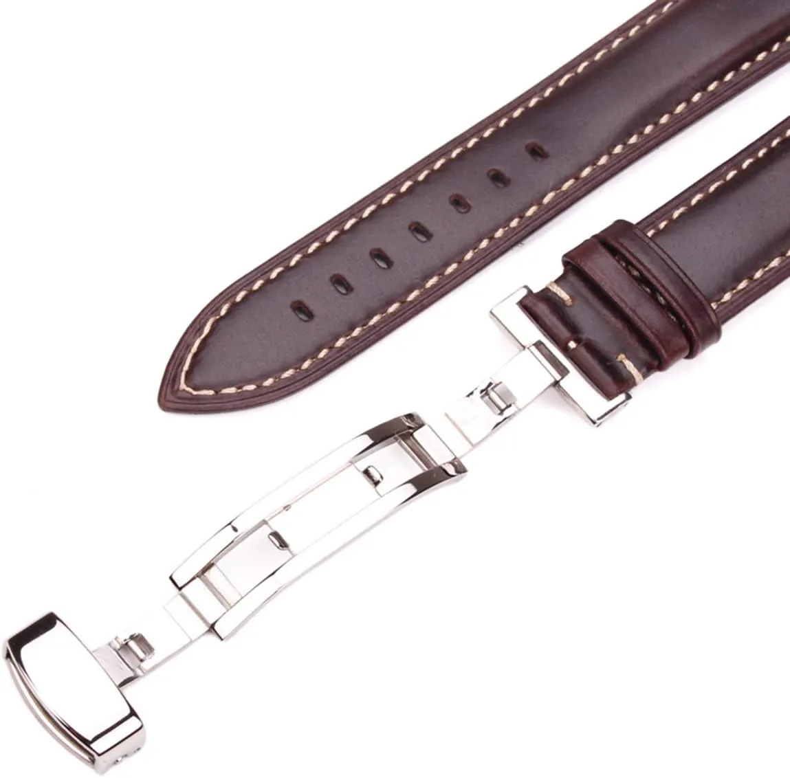 Butterfly kestrel vapor Deployment Clasp Buckle Stylish and elegant Watch Straps for Men Women, Women Men Vintage Smooth Watch Band Strap Dark Brown Leather Bracelet Metal 