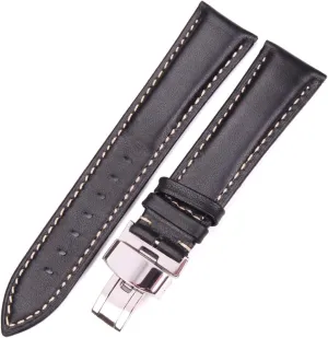 Butterfly kestrel vapor Deployment Clasp Buckle Stylish and elegant Watch Straps for Men Women, Women Men Vintage Smooth Watch Band Strap Dark Brown Leather Bracelet Metal 