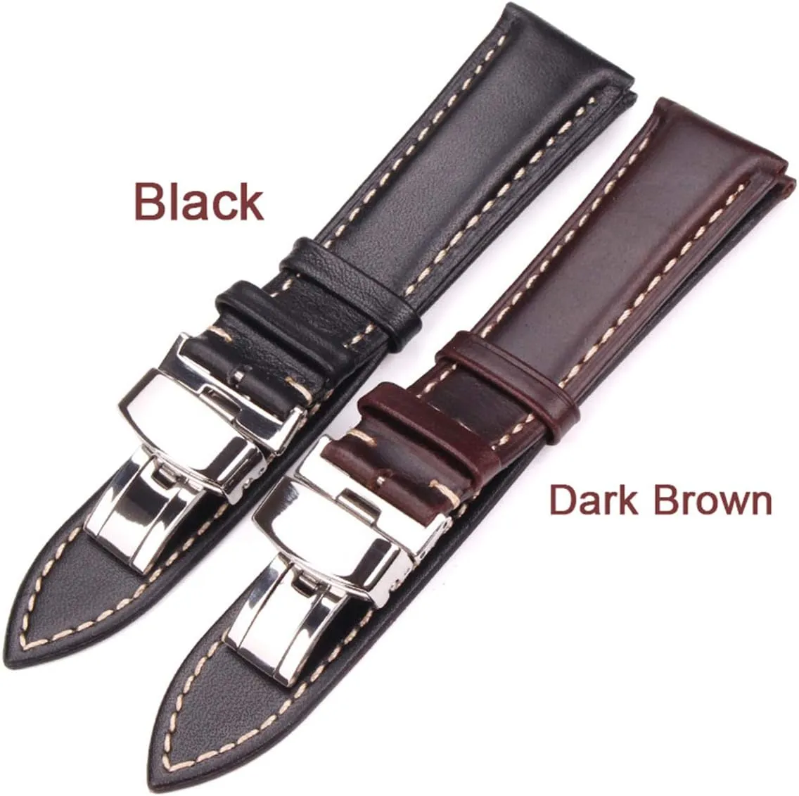 Butterfly kestrel vapor Deployment Clasp Buckle Stylish and elegant Watch Straps for Men Women, Women Men Vintage Smooth Watch Band Strap Dark Brown Leather Bracelet Metal 