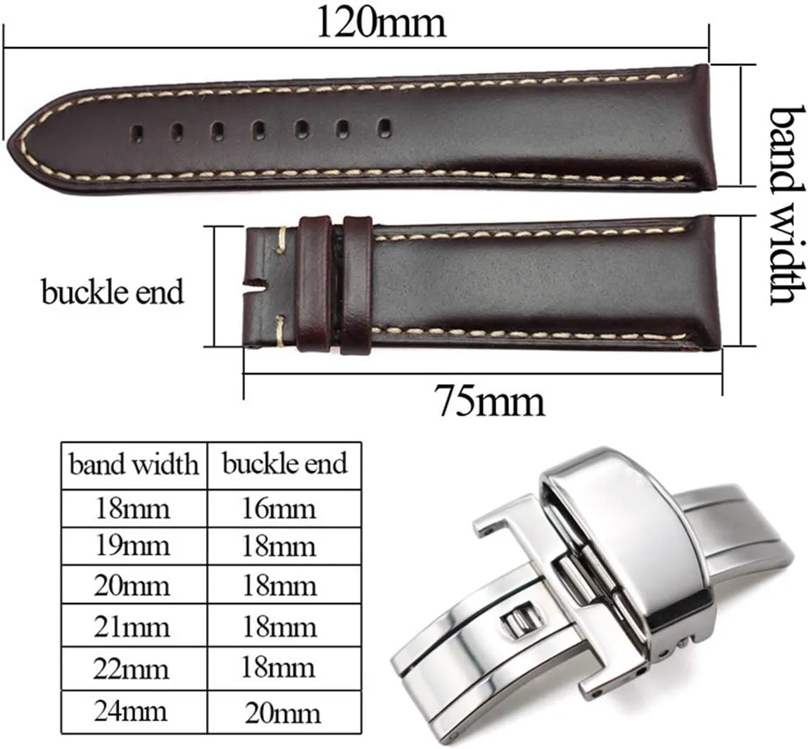 Butterfly kestrel vapor Deployment Clasp Buckle Stylish and elegant Watch Straps for Men Women, Women Men Vintage Smooth Watch Band Strap Dark Brown Leather Bracelet Metal 