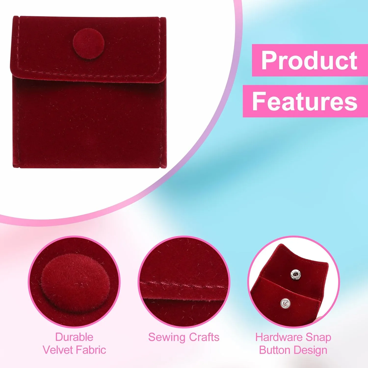 Button 2.8x2.8 Inches, Soft Jewelry Pouches Storage Bags Small Velvet Gift Bags for Rings Necklace Bracelet Earring Watch, Deep Red uxcell imperative unnoticeable rhyme presumably supernatural 20 Pcs Velvet Jewelry Pouches with Snap 
