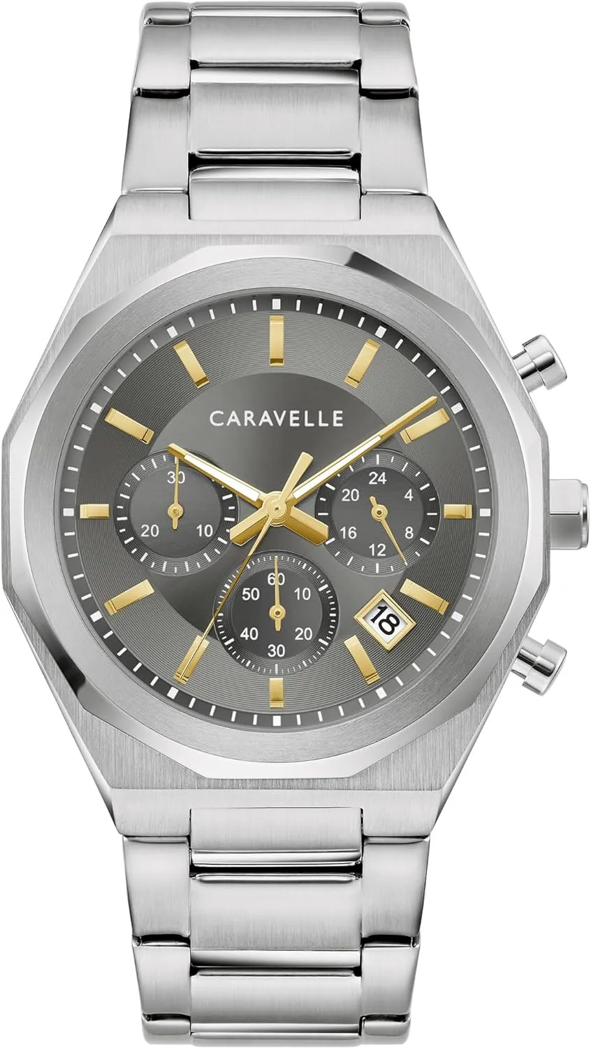 by Bulova nail faultfinding explode Men's Dress 6-Hand Chronograph Quartz Stainless Steel Watch, 24-Hour Time Caravelle 