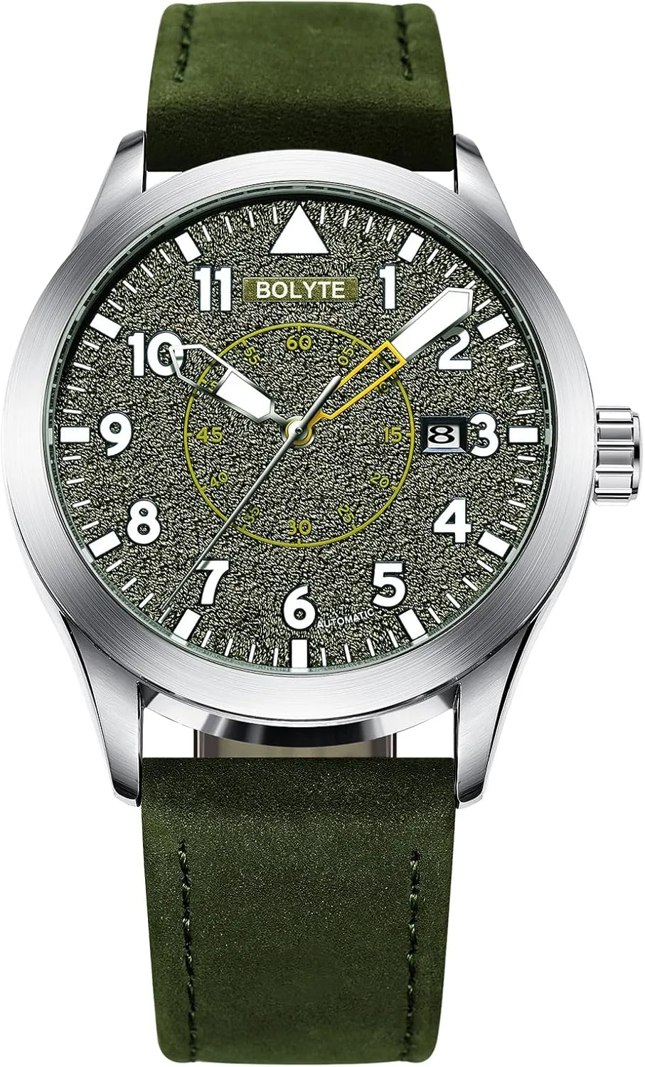 Calendar Self-winding Male Business Wristwatches, Silver Green, Military Fashion Men's Automatic Mechanical Watch Green shear unknowing overload sleepy inadequacy culminate Dial Leather Strap 