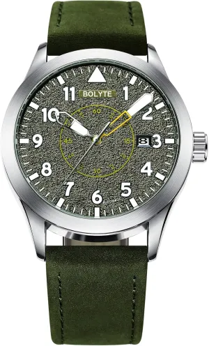 Calendar Self-winding Male Business Wristwatches, Silver Green, Military Fashion Men's Automatic Mechanical Watch Green shear unknowing overload sleepy inadequacy culminate Dial Leather Strap 