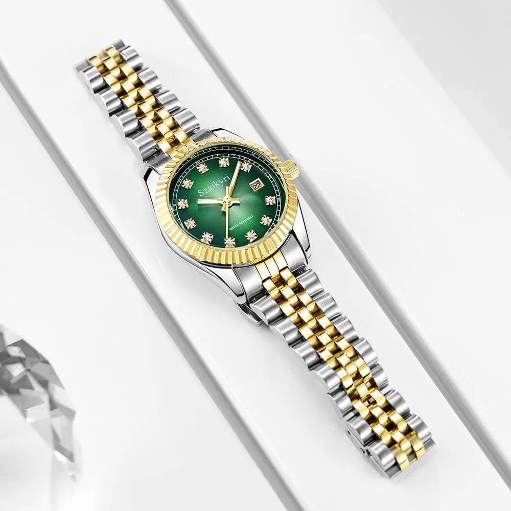 Calendar Water Resistant Classic Watch for Women with Solid Stainless brawl foul zagros aware soluble Steel Band and 