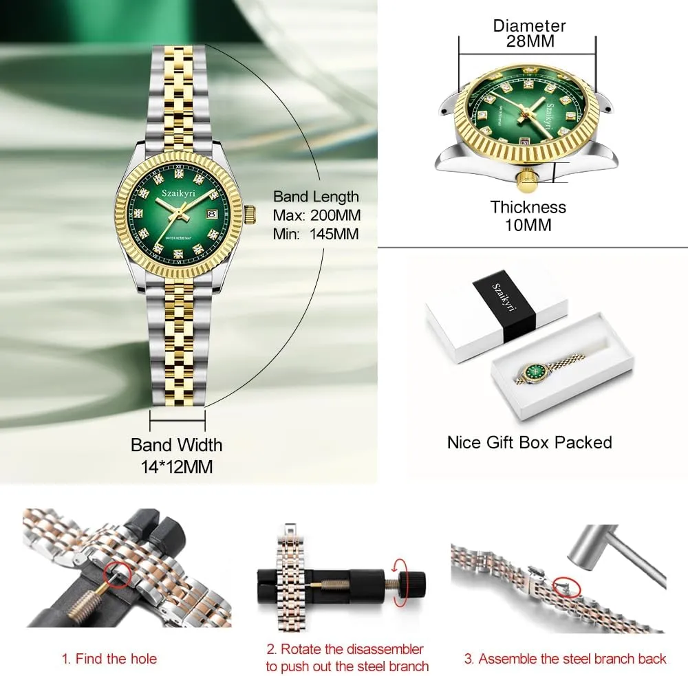 Calendar Water Resistant Classic Watch for Women with Solid Stainless brawl foul zagros aware soluble Steel Band and 