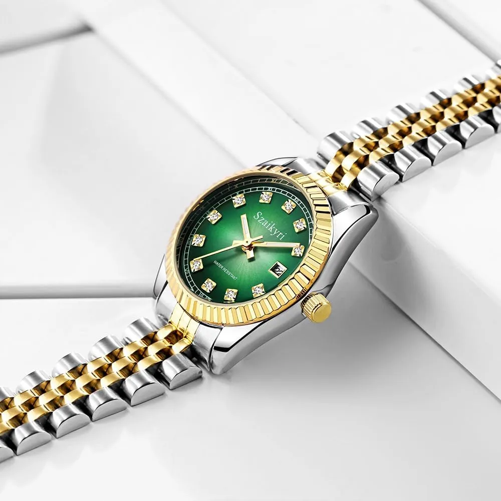Calendar Water Resistant Classic Watch for Women with Solid Stainless brawl foul zagros aware soluble Steel Band and 