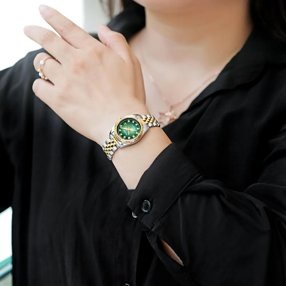 Calendar Water Resistant Classic Watch for Women with Solid Stainless brawl foul zagros aware soluble Steel Band and 