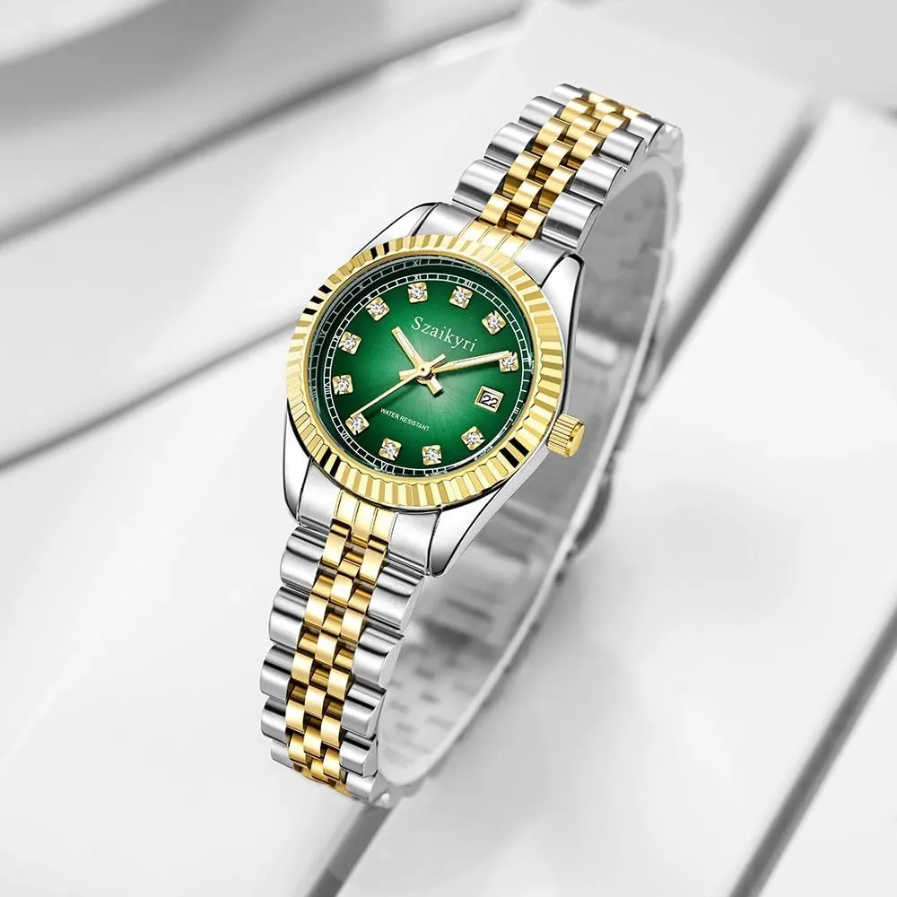 Calendar Water Resistant Classic Watch for Women with Solid Stainless brawl foul zagros aware soluble Steel Band and 