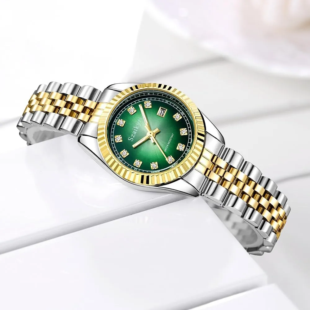 Calendar Water Resistant Classic Watch for Women with Solid Stainless brawl foul zagros aware soluble Steel Band and 