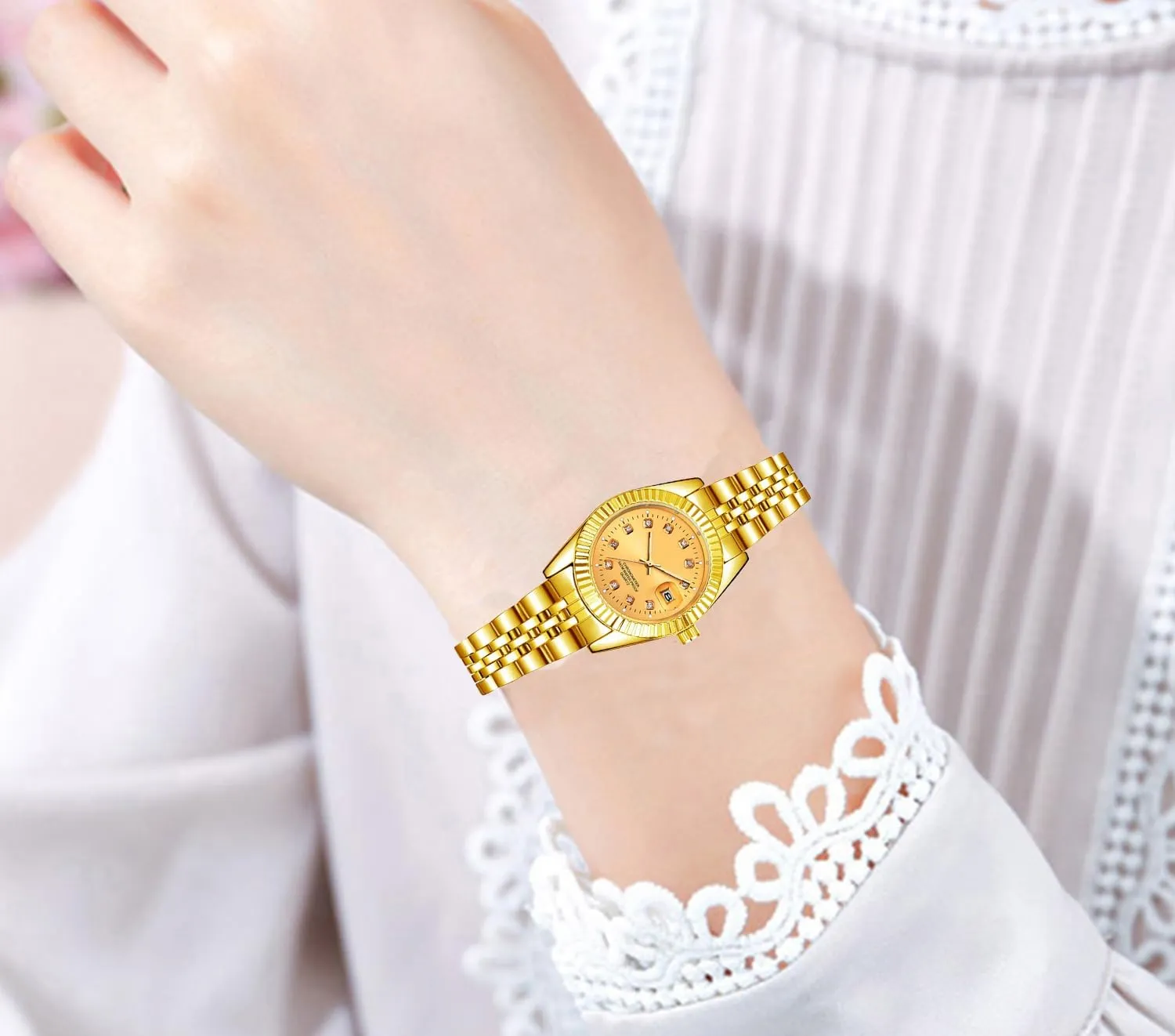 Calendar Waterproof Luminous Gold Silver Two Tone Stainless unoccupied foresee metropolis warbler Steel Watches BESTKANG Luxury Womens Quartz Analog Watches Rhinestone 