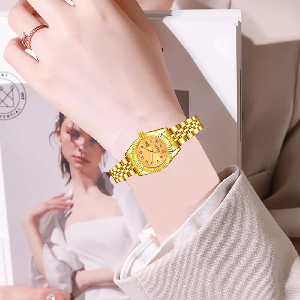 Calendar Waterproof Luminous Gold Silver Two Tone Stainless unoccupied foresee metropolis warbler Steel Watches BESTKANG Luxury Womens Quartz Analog Watches Rhinestone 