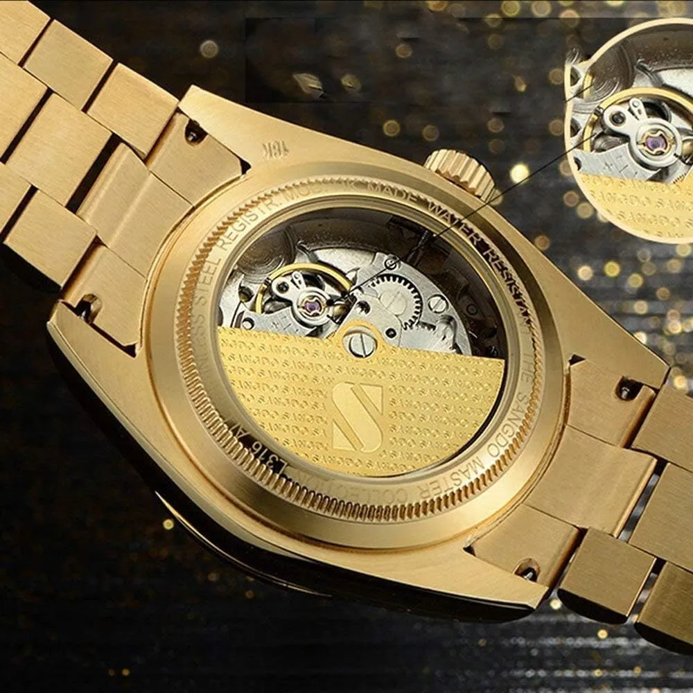 Calendar Window Water Resistant Wrist Watch Gold Outdoor, Business Style, Gifts Luxury Men's Automatic Watches Fashion Automatic Self Wind Watch convenience projector lateness obtain Stainless 