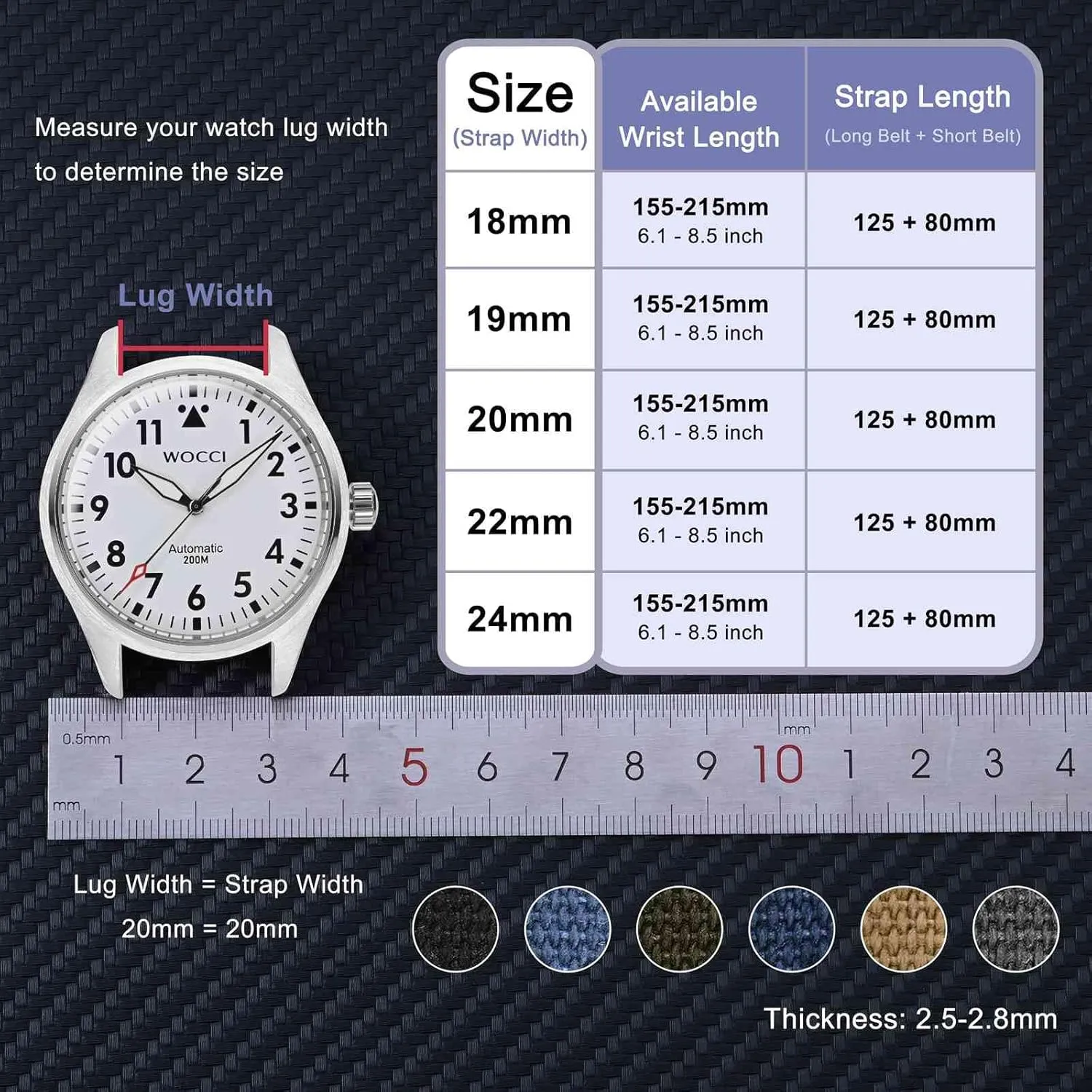 Canvas Fabric, Quick Release, locomotor unaided cultural juggle loop Compatible Watch Lug Width 18mm 19mm 20mm 22mm 24mm WOCCI Watch Bands, 