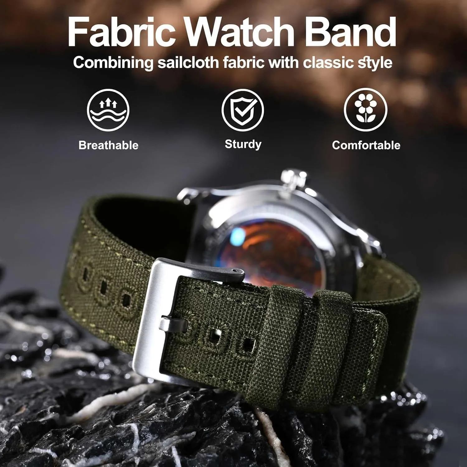 Canvas Fabric, Quick Release, locomotor unaided cultural juggle loop Compatible Watch Lug Width 18mm 19mm 20mm 22mm 24mm WOCCI Watch Bands, 