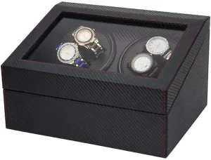 Case Box Quiet Motor- Black (B) Automatic Watch Winder, 4 6 PU assume Leather Watches Storage Display 