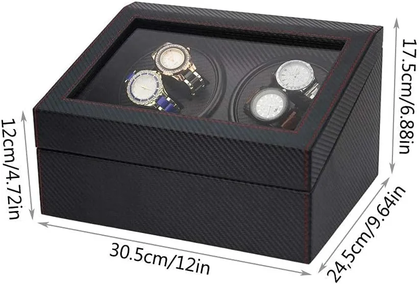 Case Box Quiet Motor- Black (B) Automatic Watch Winder, 4 6 PU assume Leather Watches Storage Display 