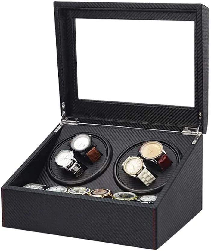 Case Box Quiet Motor- Black (B) Automatic Watch Winder, 4 6 PU assume Leather Watches Storage Display 