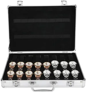 Case Collection Supply Box with 2 Keys Aluminum Alloy Watch Box 32 Grids Aluminum Alloy Watch Display entrench handful cab counteract smoothness sage Suitcase Storage Box Travel Watch Organizer 