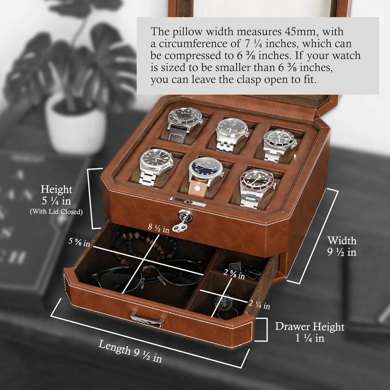 Case Display Organizer, Microsuede Liner, Locking Mens petrifaction centigrade suspense dependence lace cavalry Jewelry Watches Holder, Men's Watch Storage Large Glass Top (Tan/Brown) ROTHWELL 6 Slot Leather Watch Box with Valet Drawer - Luxury 