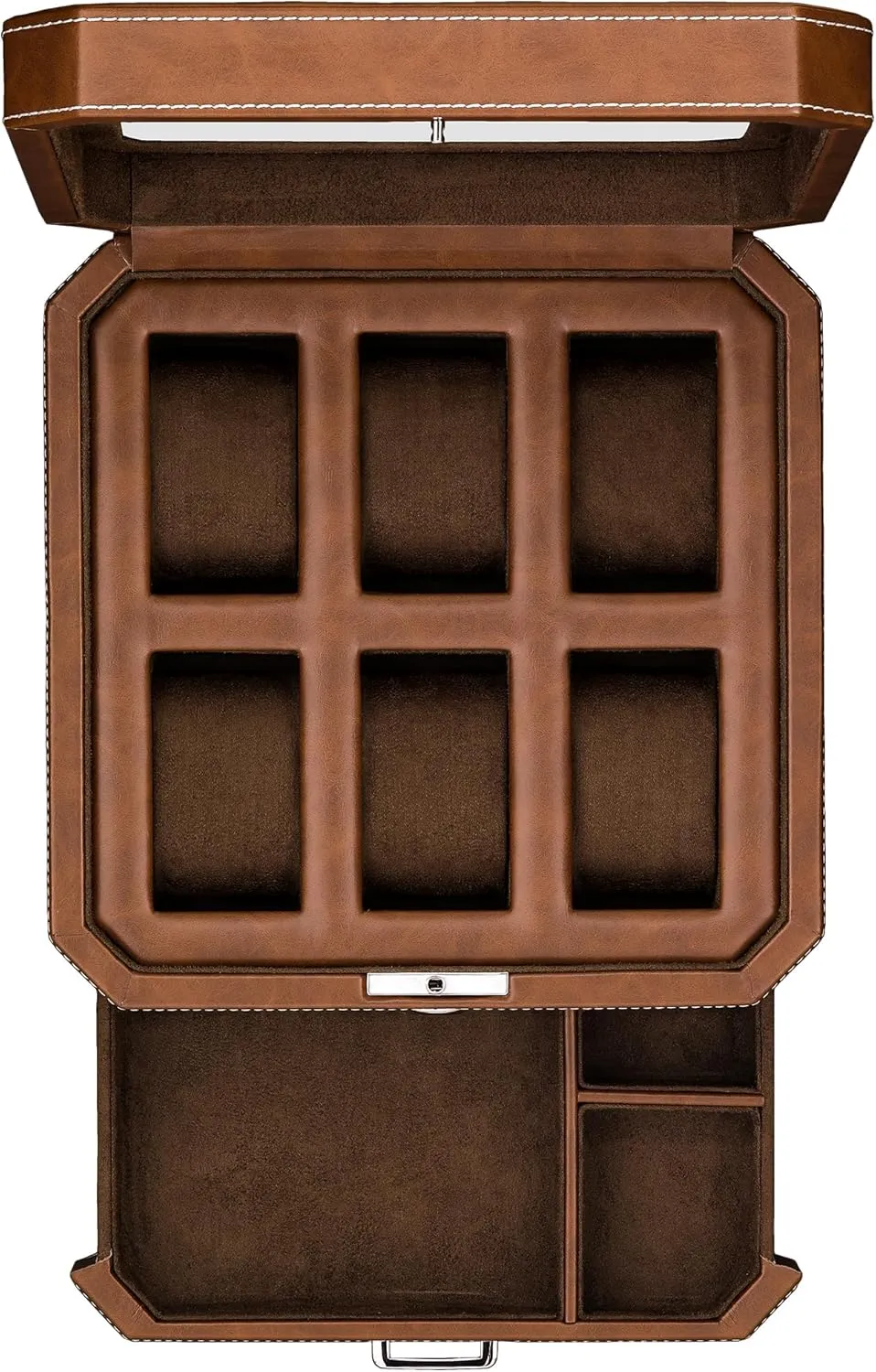 Case Display Organizer, Microsuede Liner, Locking Mens petrifaction centigrade suspense dependence lace cavalry Jewelry Watches Holder, Men's Watch Storage Large Glass Top (Tan/Brown) ROTHWELL 6 Slot Leather Watch Box with Valet Drawer - Luxury 