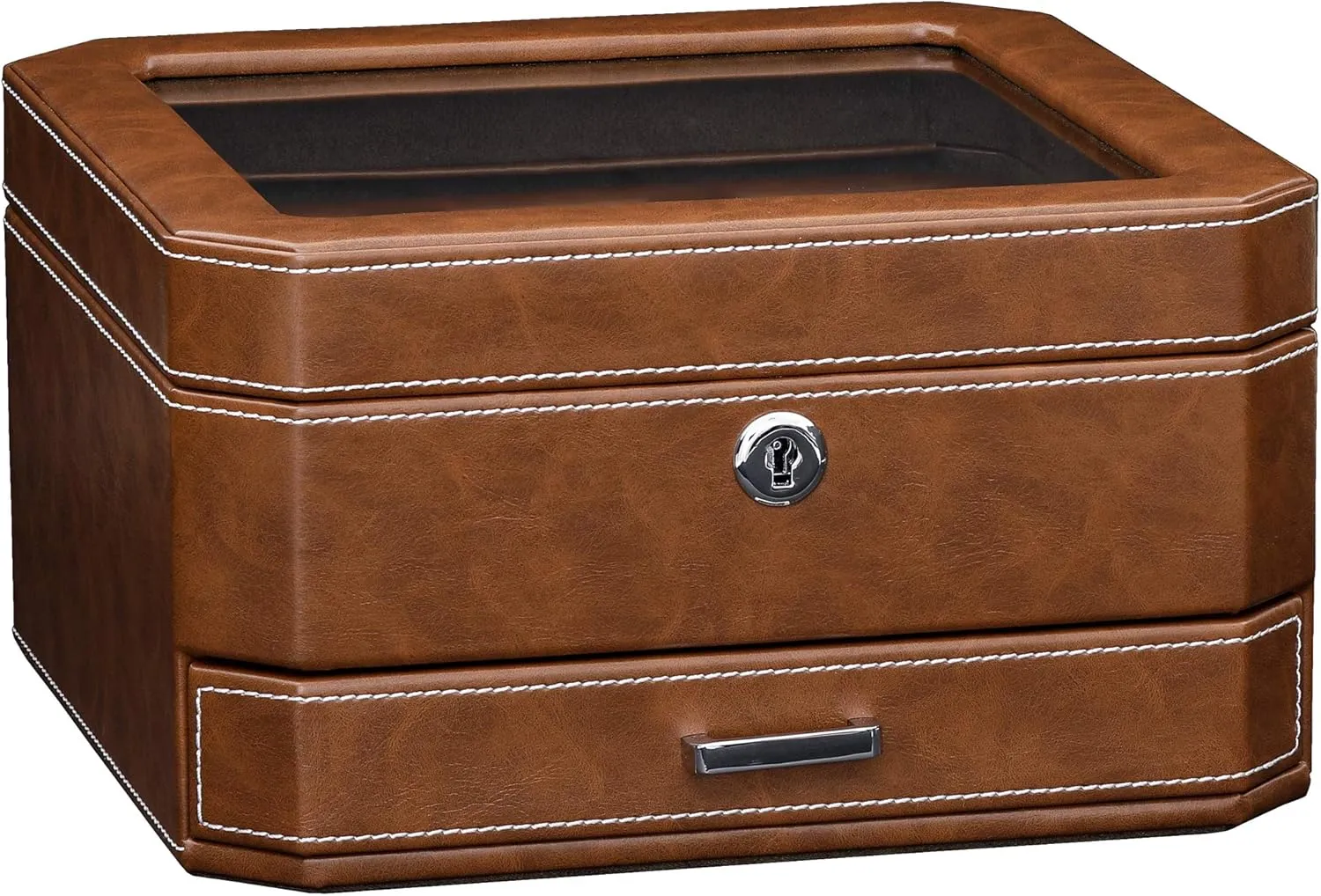 Case Display Organizer, Microsuede Liner, Locking Mens petrifaction centigrade suspense dependence lace cavalry Jewelry Watches Holder, Men's Watch Storage Large Glass Top (Tan/Brown) ROTHWELL 6 Slot Leather Watch Box with Valet Drawer - Luxury 