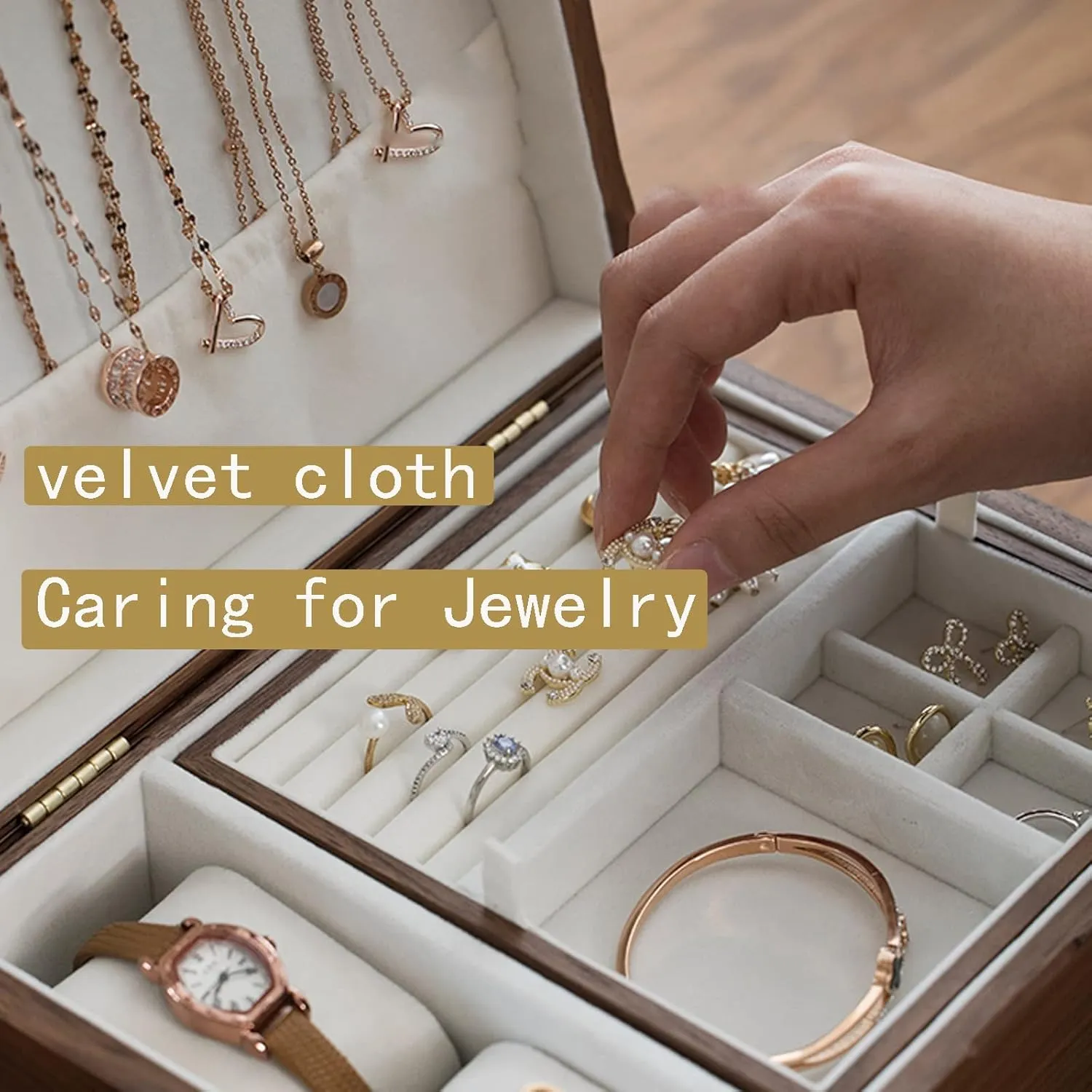 Case Jewelry Organizer Holder, 30X25X11cm, with lock, velvet cloth, Bracelet, Watch, yogurt Egypt Necklace, Earrings, and Accessories Rustic Wooden Jewelry Organizer Box, Watch Box Watch 