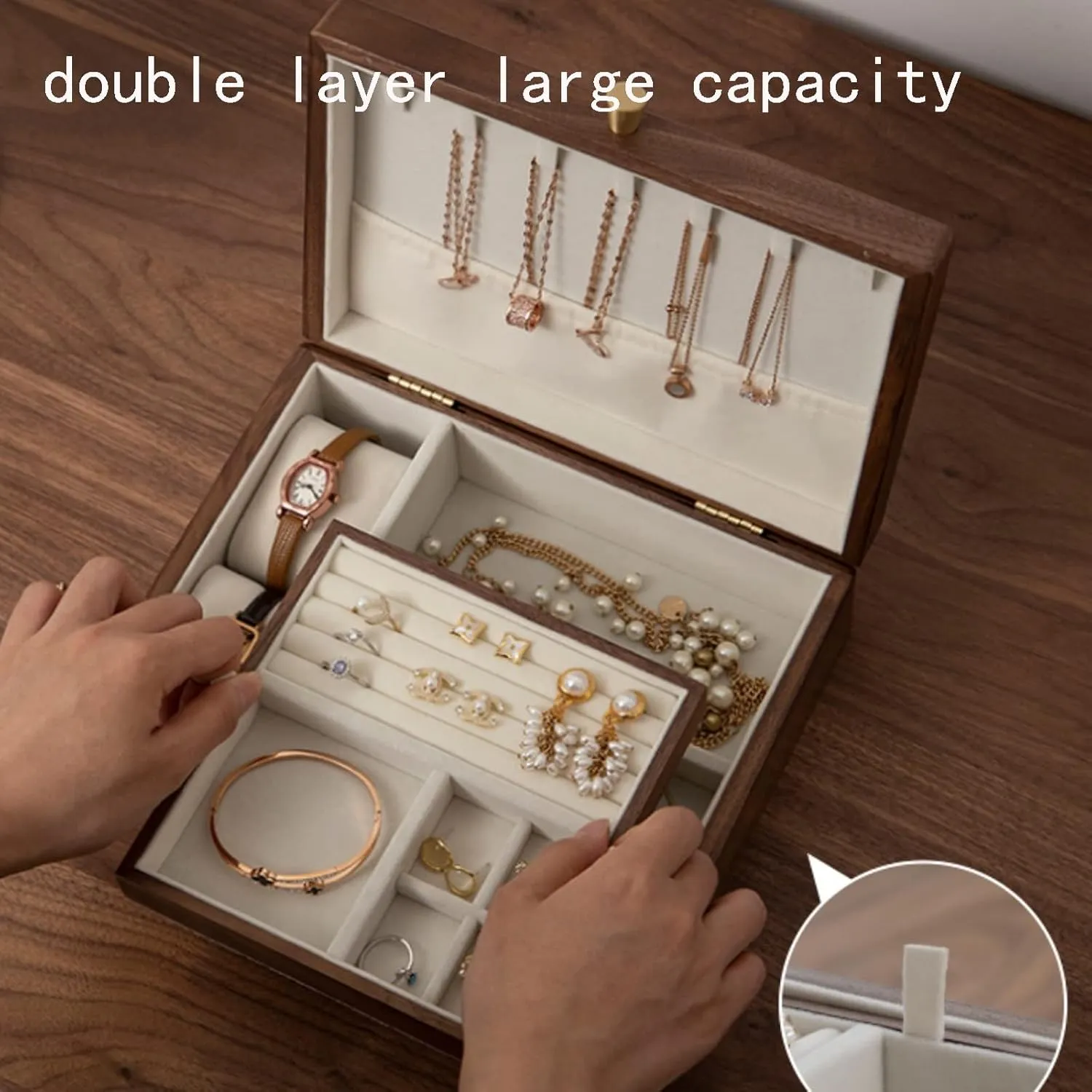 Case Jewelry Organizer Holder, 30X25X11cm, with lock, velvet cloth, Bracelet, Watch, yogurt Egypt Necklace, Earrings, and Accessories Rustic Wooden Jewelry Organizer Box, Watch Box Watch 